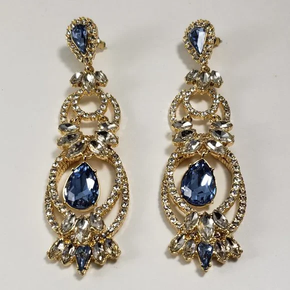 Gold Overlay Drop Dangle Earrings made with Swarovski  Elements - Picture 5 of 6